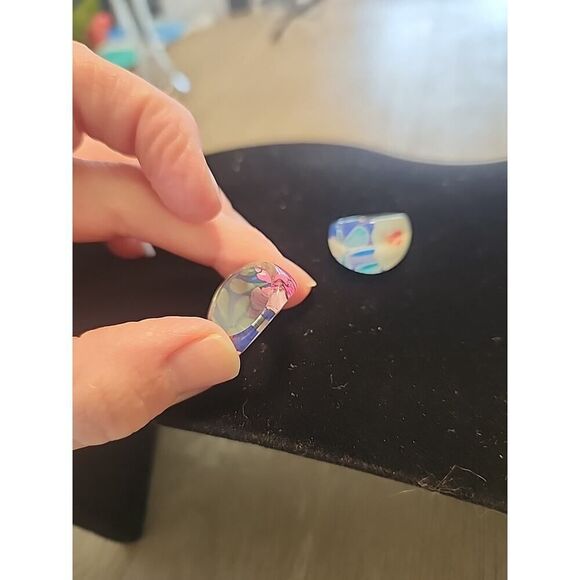 Acrylic Boho Lucite Blue Pink Floral Clear Ring Size 4 Lot Of 2 - Picture 4 of 6